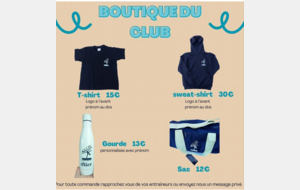 Boutique du club : T-shirts, sweats, sacs, gourdes